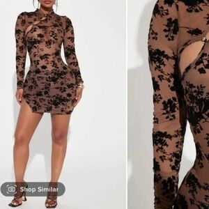 NWT Fashion Nova Raelynn Mesh Mini Dress in brown/combo size small